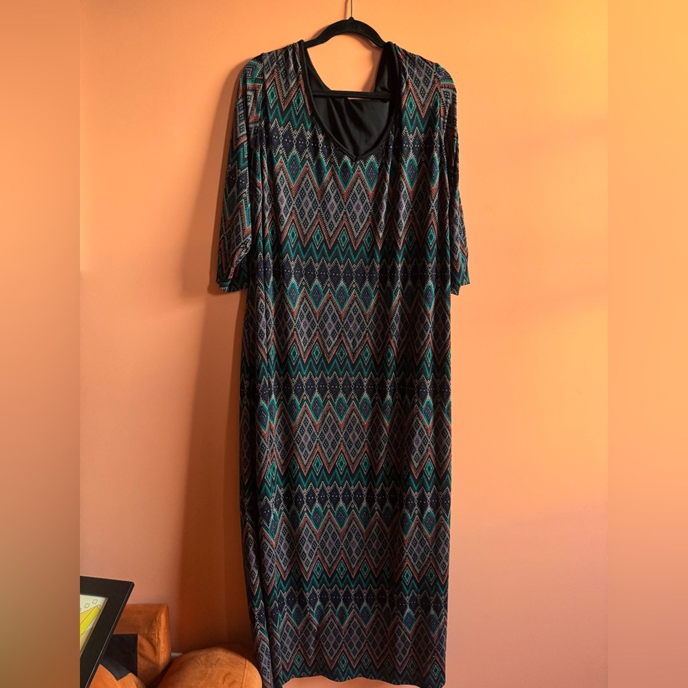 NY Collection Plus Size Aztec Print Maxi Dress 2010s EUC Size 2X